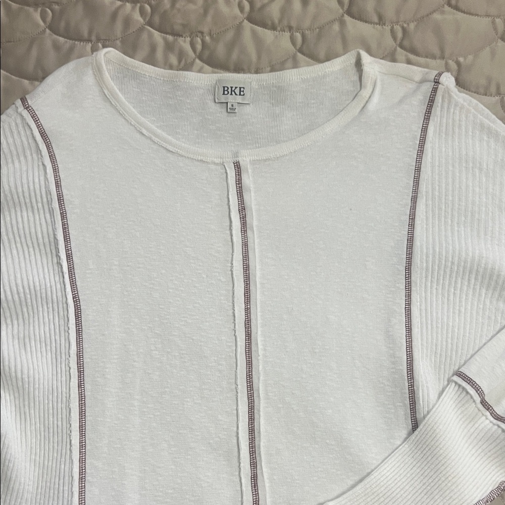 BKE Cream Long Sleeve with Brown Accents